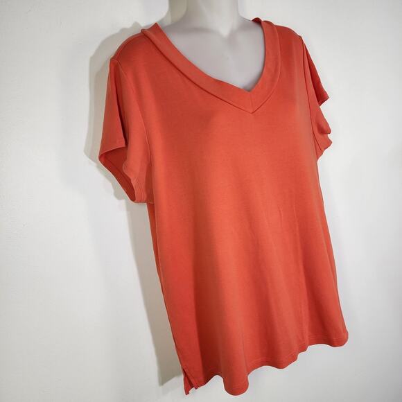 Coldwater Creek Womens Tee Short Cap Sleeve Orange 1X 100% Pima Cotton V Neck - Picture 5 of 9
